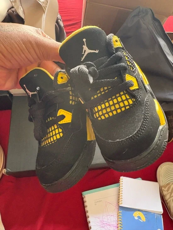 Jordan Kids Black and Yellow Retro Style Sneakers - Picture 2 of 2